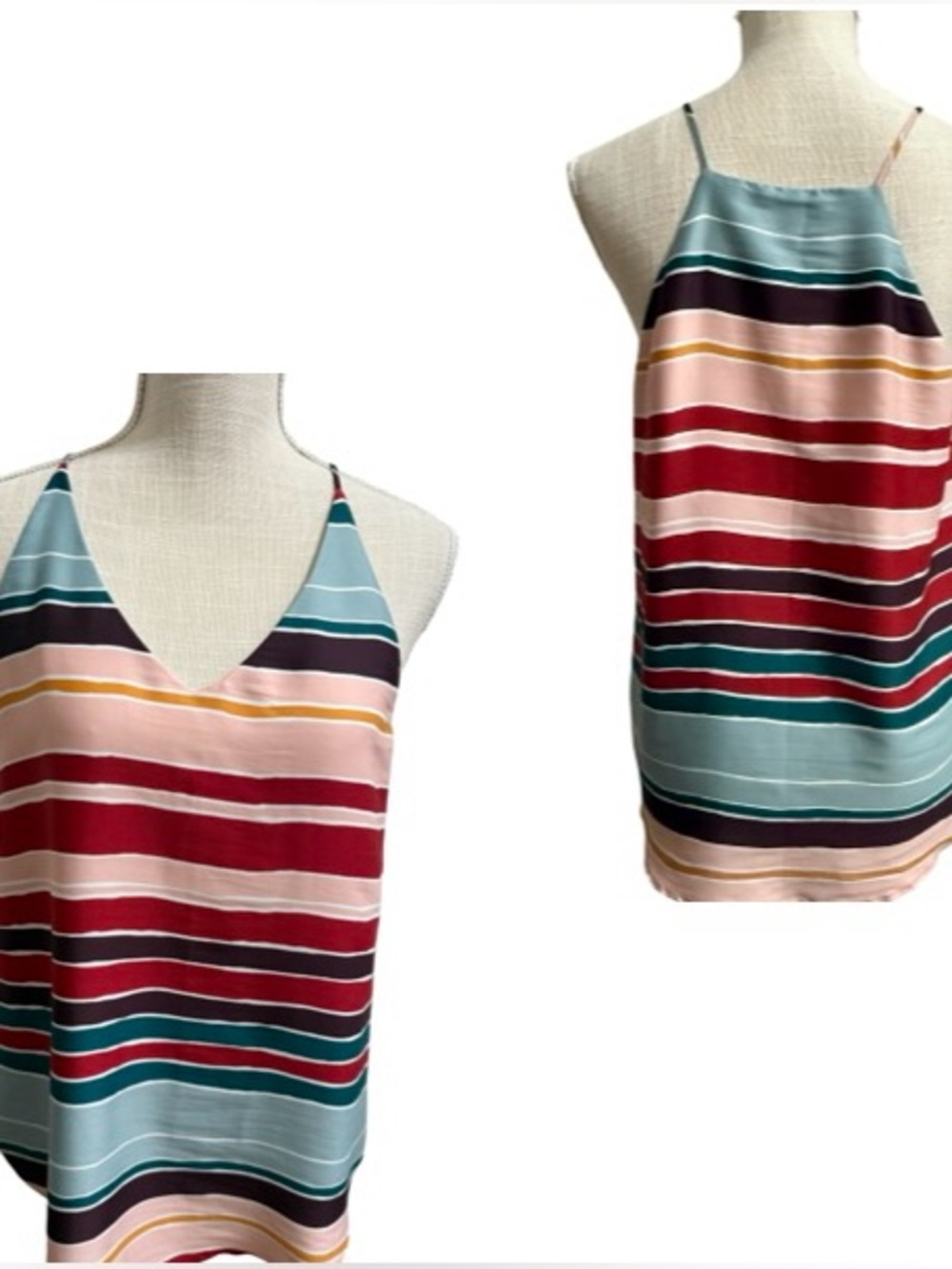 Striped V-Neck Blouse- Multi-Color
